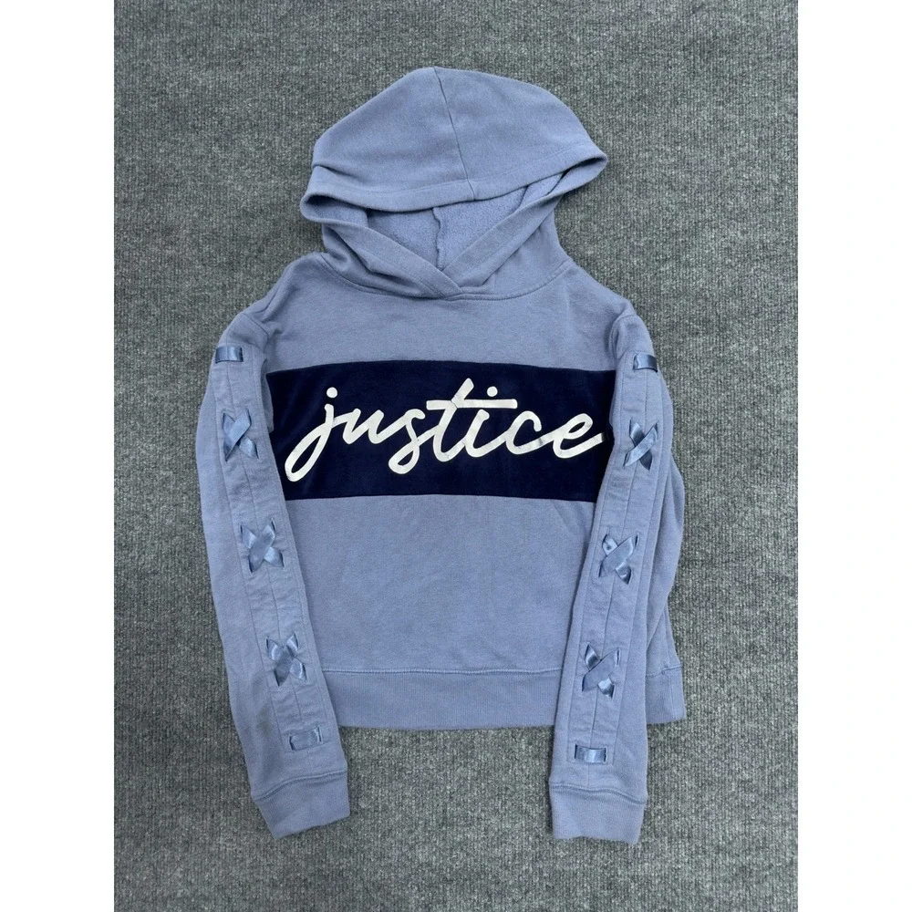 Justice Active Girls Hoodie‎ Long Sleeve Blue Logo Ribbed Cuffs Size 10
